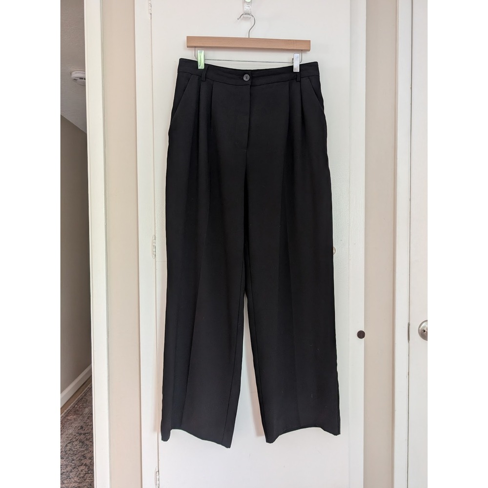 Oak + Fort Black Pleated Wide Leg Trousers‎ 12 High Waisted Career Office Work